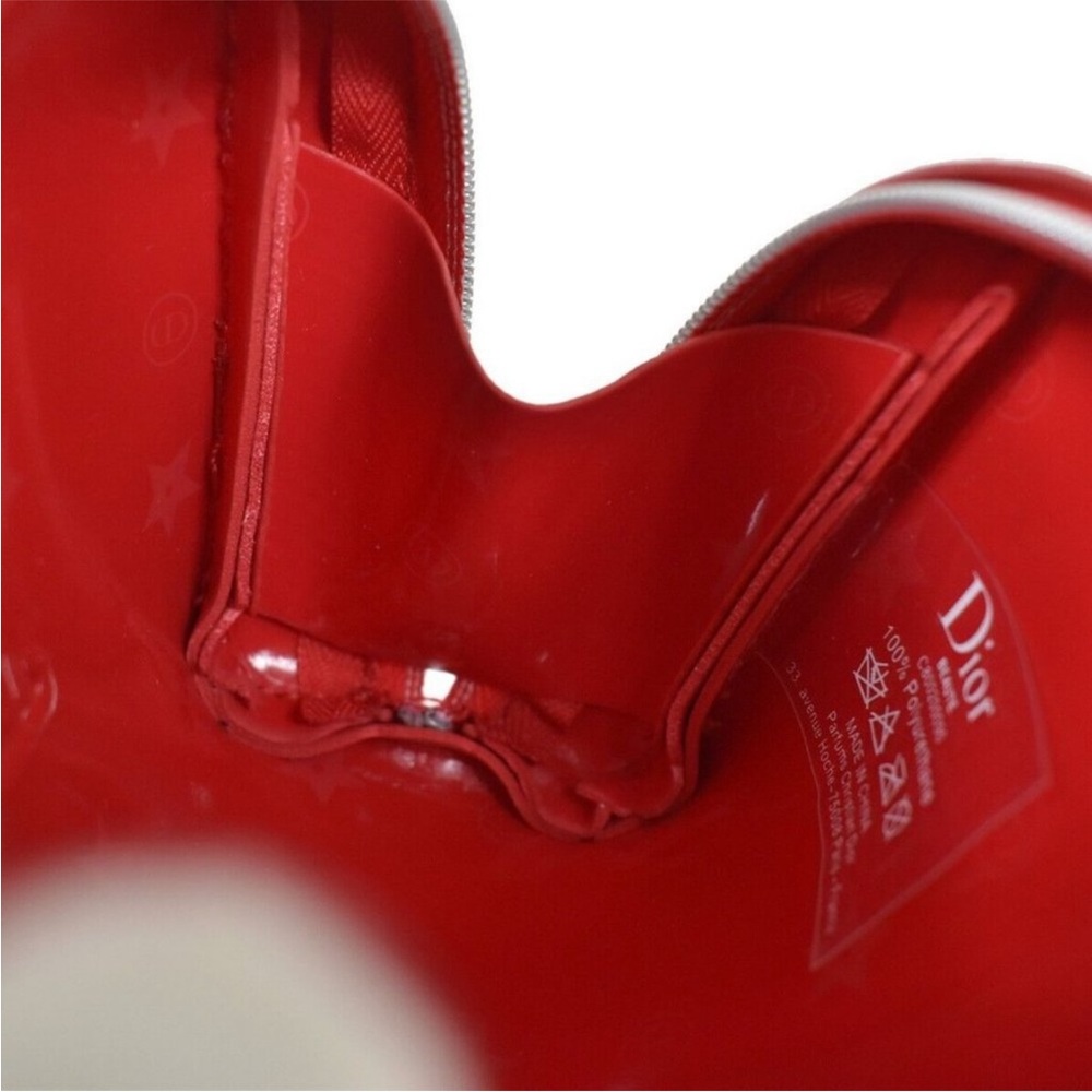 NIB CHRISTIAN DIOR Logo Cosmetic Makeup Pouch Bag 100% Polyurethane Red Silver - Picture 11 of 12